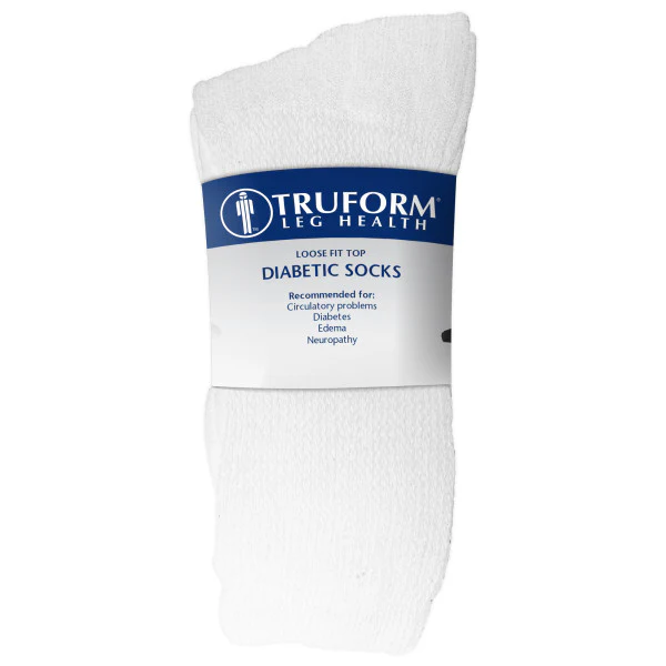PR/3 COMFORT CARE NON-COMPRESSION DIABETIC SOCKS CREW LENGTH LOOSE FIT TOP WHITE MEDIUM (MEN: 6-9 WOMEN: 7-10)