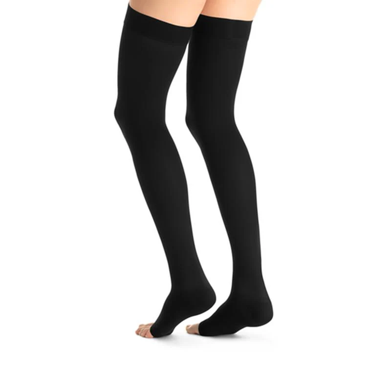 PR/1 JOBST OPAQUE WOMEN, THIGH HIGH W/SIL DOT BAND, 20-30MMHG, XL, BLACK, OPEN TOE - Image 2