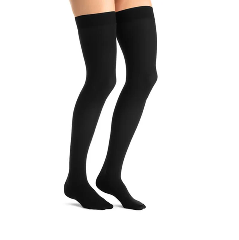 PR/1 JOBST OPAQUE WOMEN, THIGH HIGH W/SIL DOT BAND, 30-40MMHG, LG, CLASSIC BLACK, CLOSED TOE