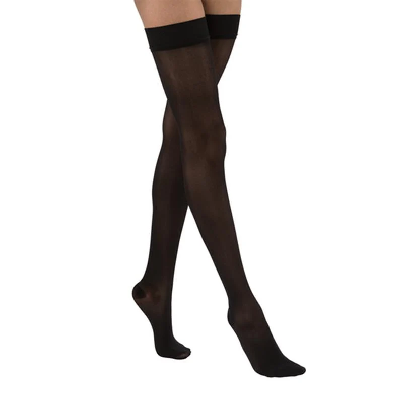PR/1 JOBST ULTRASHEER WOMEN, THIGH HIGH W/SIL DOT BAND, 30-40MMHG, LG, CLASSIC BLACK, CLOSED TOE