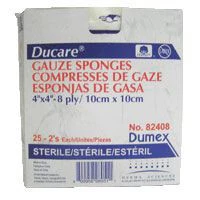 BX/25PK (2/PK) DUCARE WOVEN GAUZE SPONGE 4IN x 4IN, 8PLY, STERILE