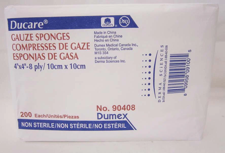 PK/200 DUCARE WOVEN GAUZE SPONGE 4IN x 4IN, 12PLY, NON-STERILE
