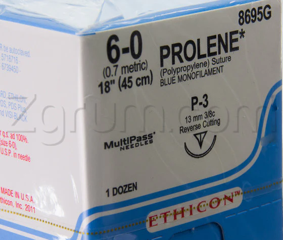 BX/12  SUTURE PROLENE SUTURE 6-0 BLUE MONO,18", W/ P3 NEEDLE