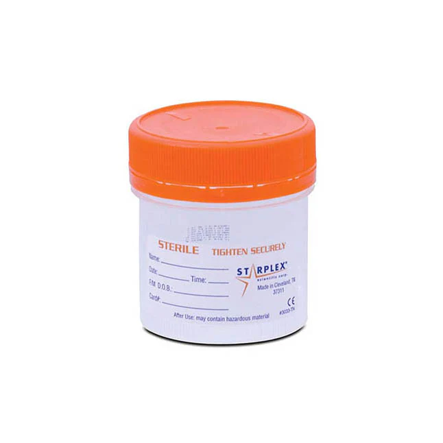 (CS/4) BX/100 SPECIMEN CONTAINER, 90ML CLEAR, STERILE W/ O-RING CAP, ORANGE CAP.