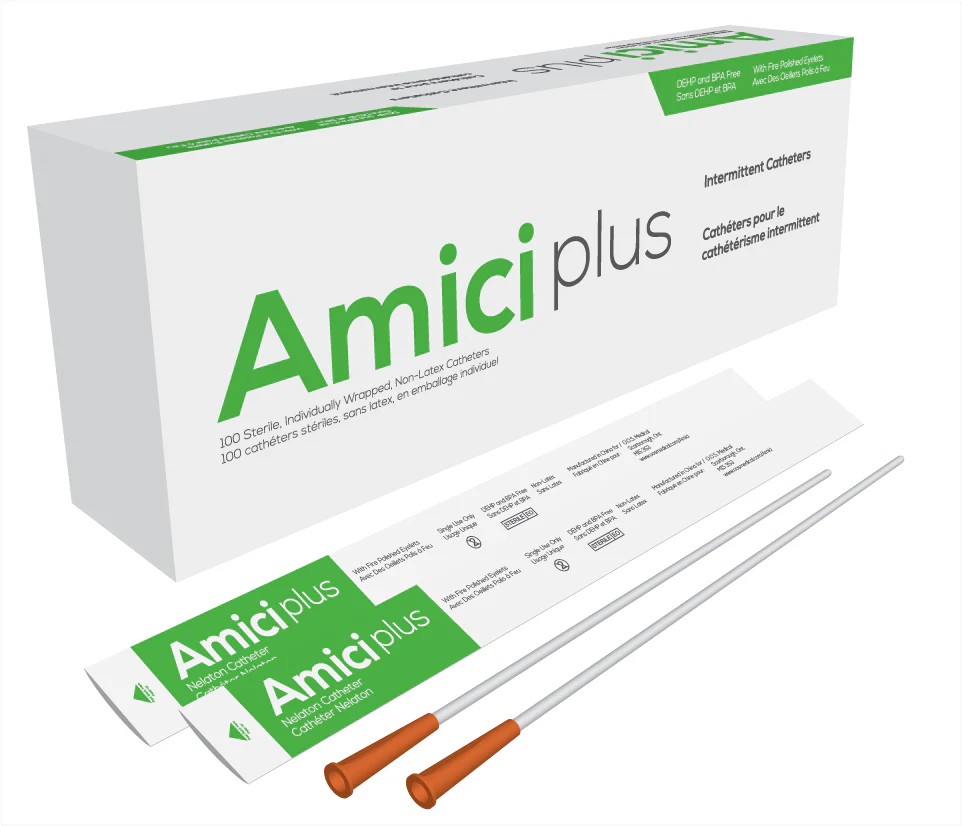BX/100 AMICI PLUS MALE INTERMITTENT CATHETERS, SIZE 16FR 16IN
